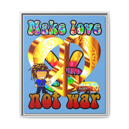 love peace - framed canvas art (light blue)