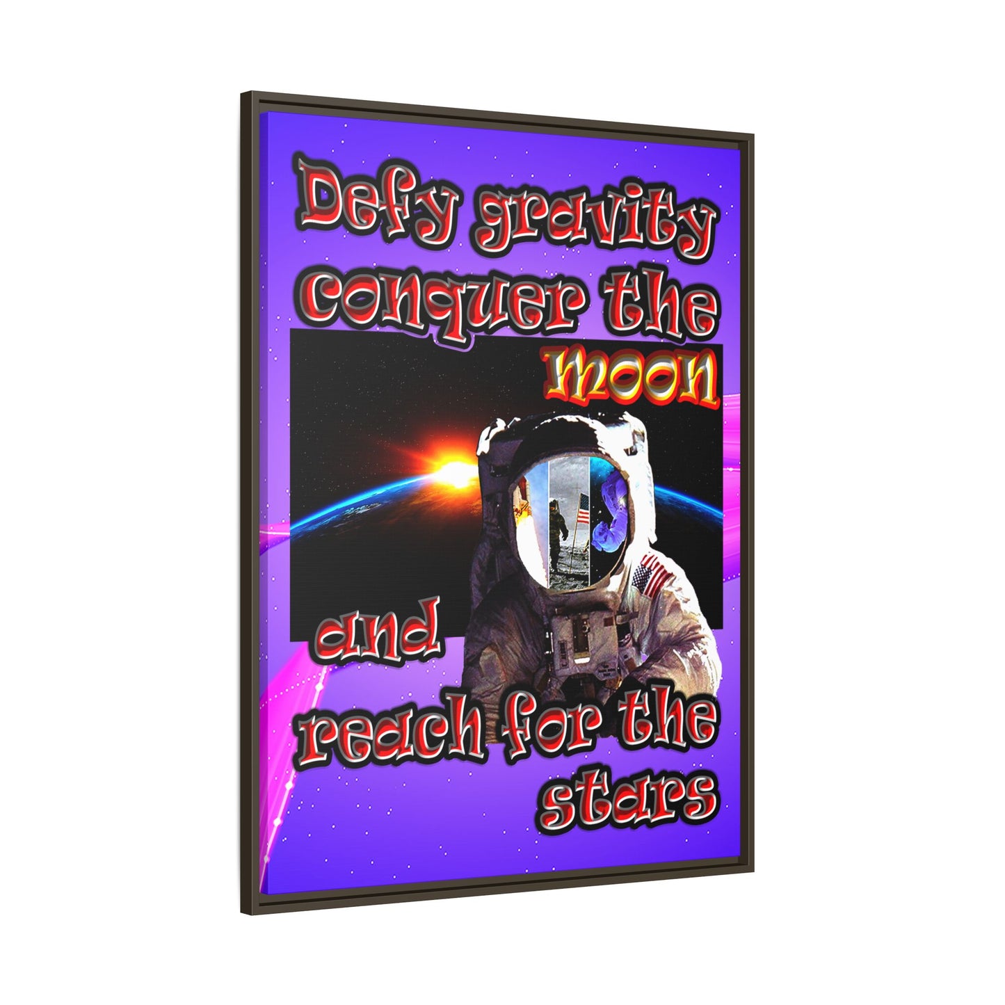 defy conquer reach - framed canvas art (purple-pink wave)