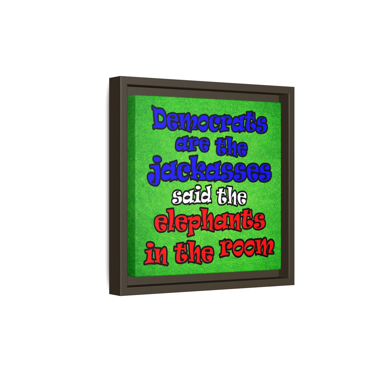 donkeys and elephants - framed canvas art (green turf)