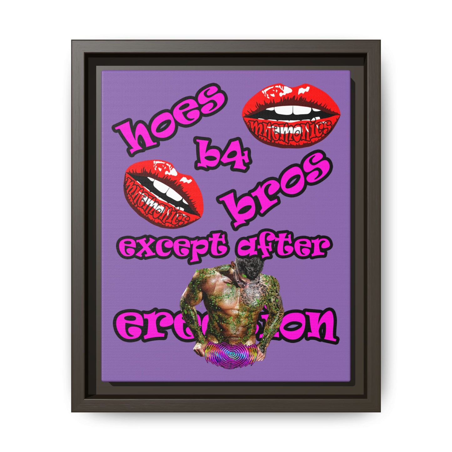 hoes b4 bros - framed canvas art (light purple)