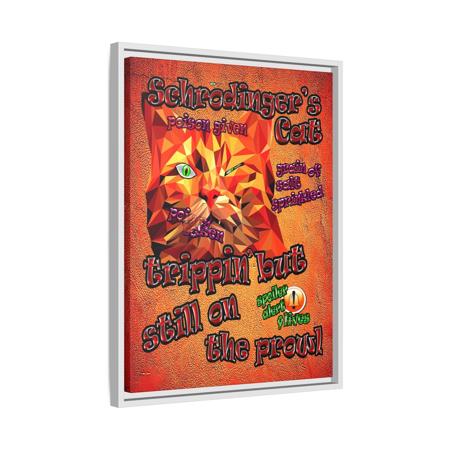 schrodinger's cat - framed canvas art (burnt orange)