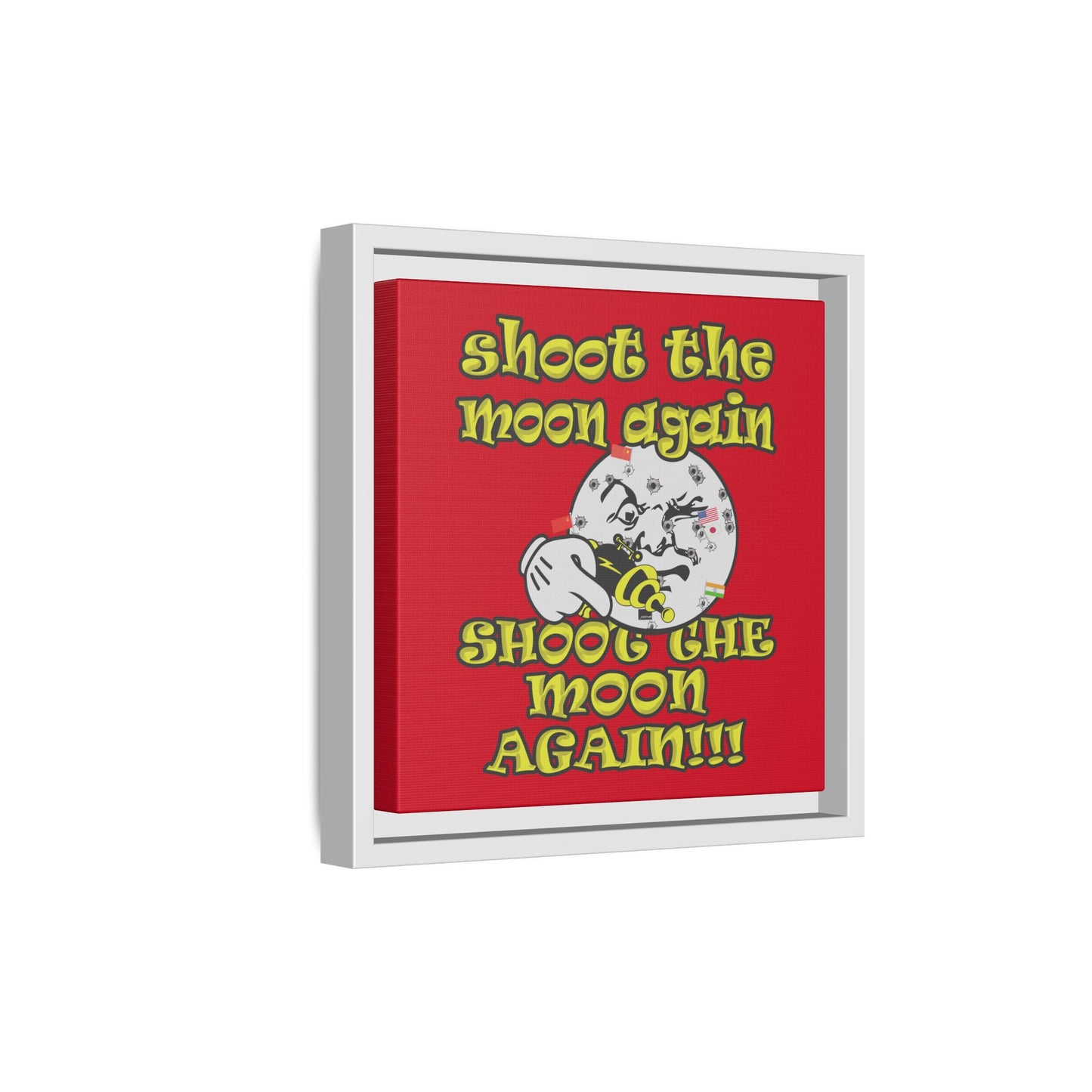shoot the moon again - framed canvas art (dark red)