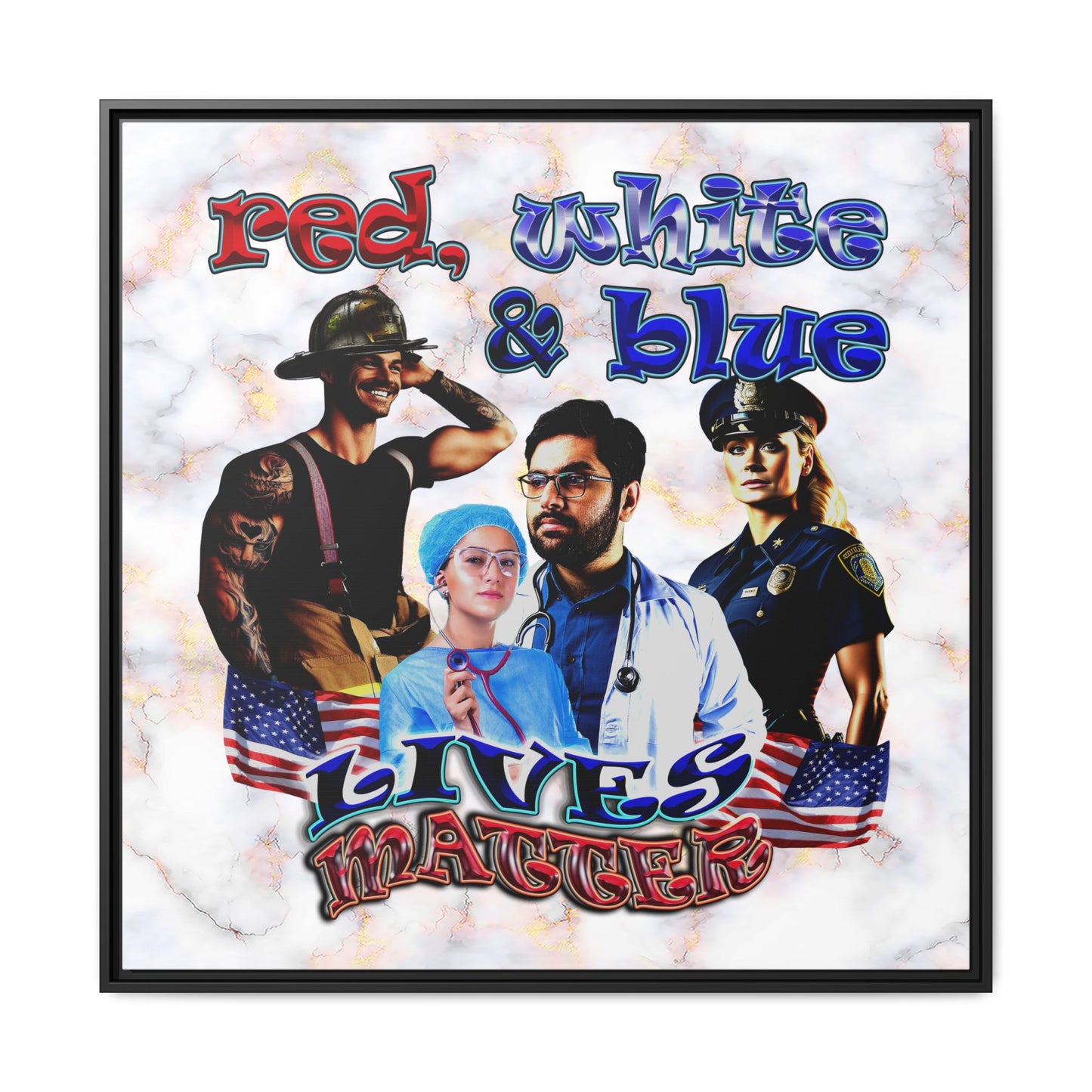 rw&b lives matter - framed canvas art (white marble)