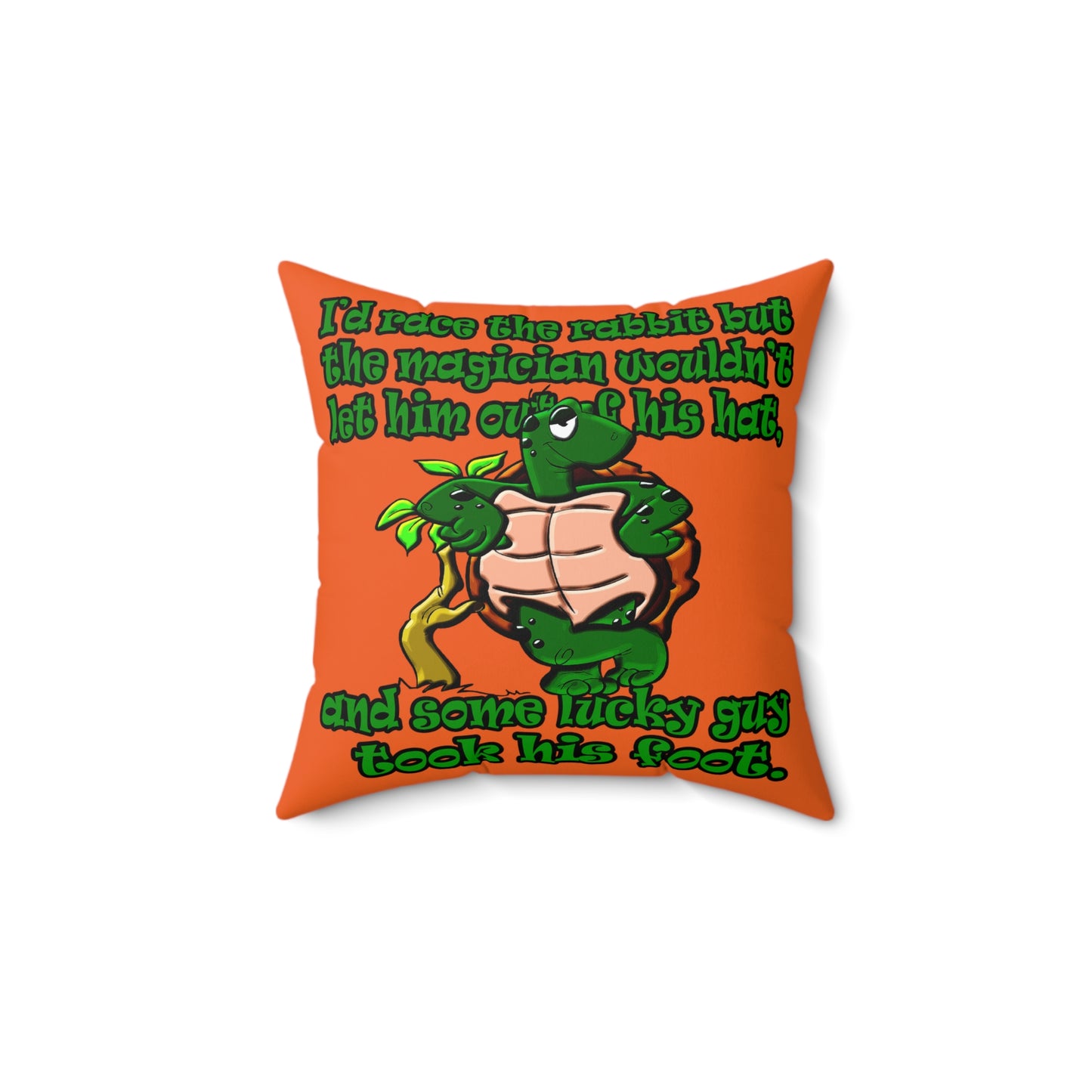 turtle race - Spun Polyester Square Pillow - (orange)