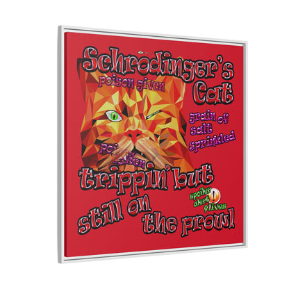 schrodinger's cat - framed canvas art (dark red)