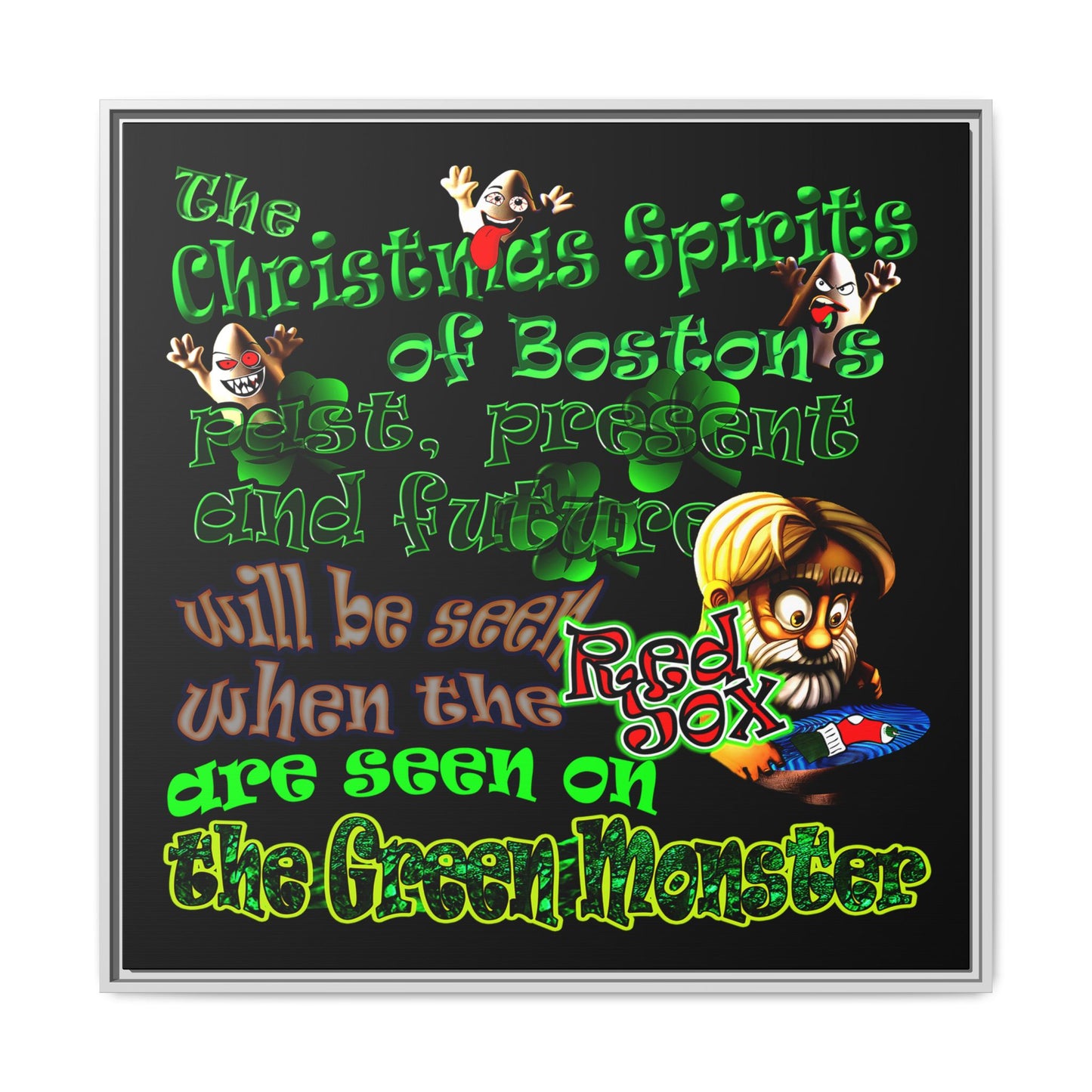 christmas spirits of boston - framed canvas art (black)