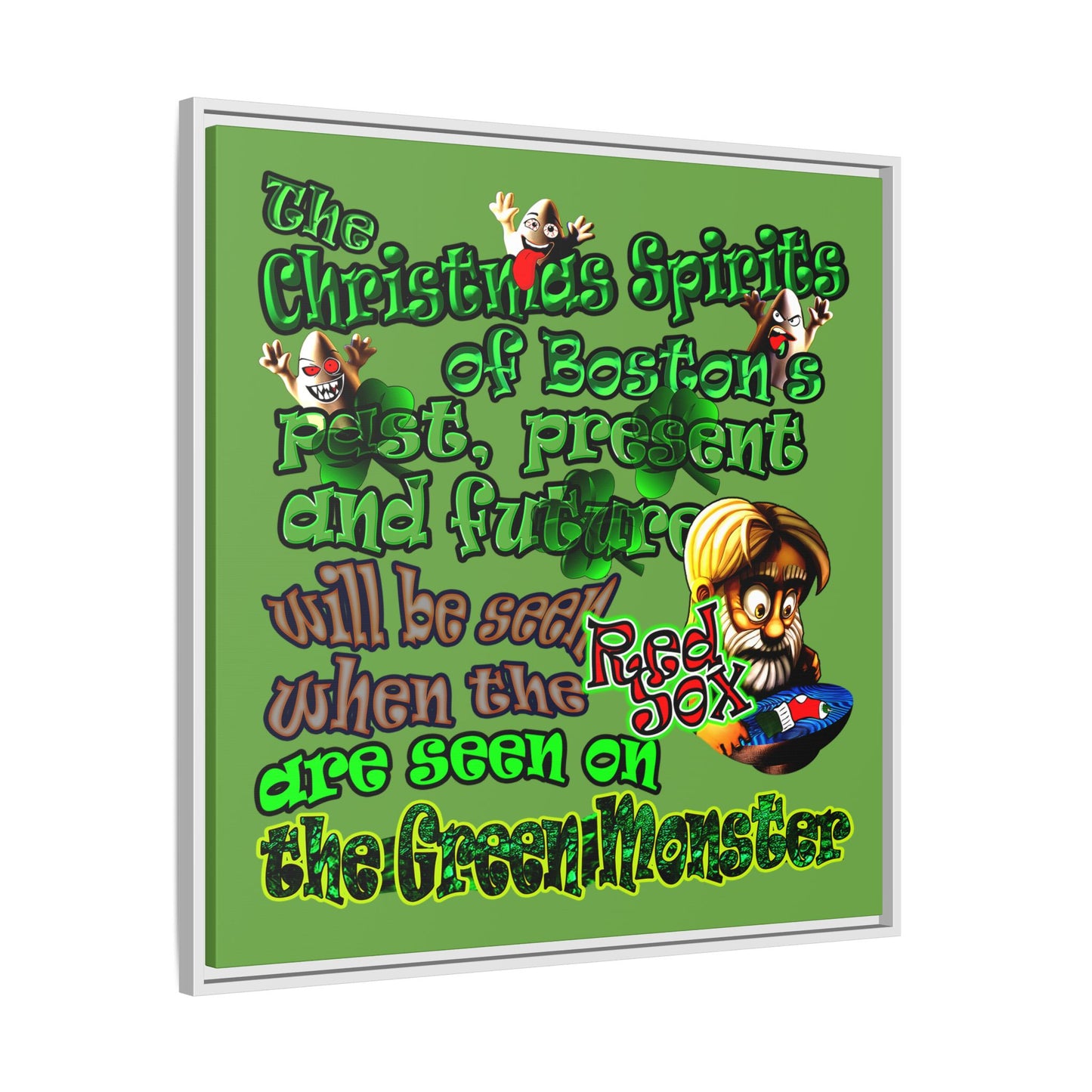 christmas spirits of boston - framed canvas art (green)