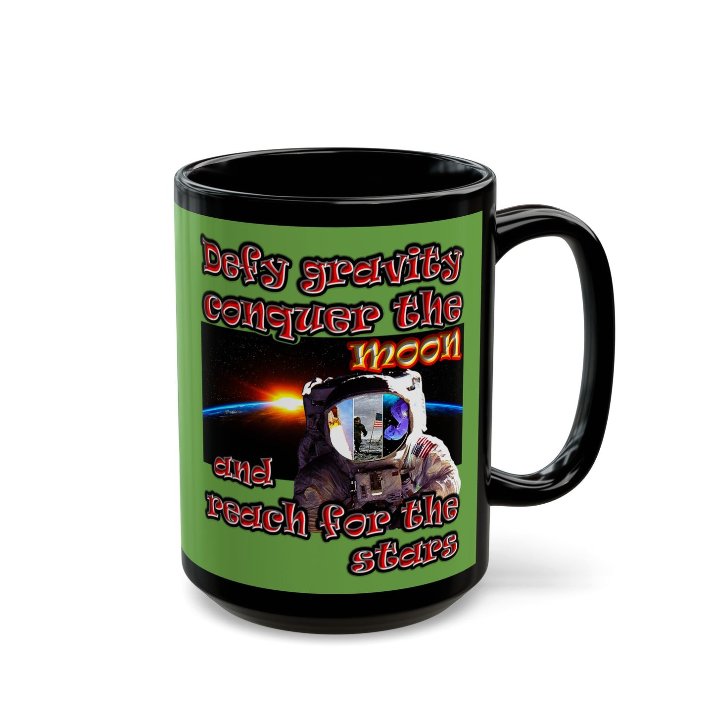 defy conquer reach - Black Mug (green)