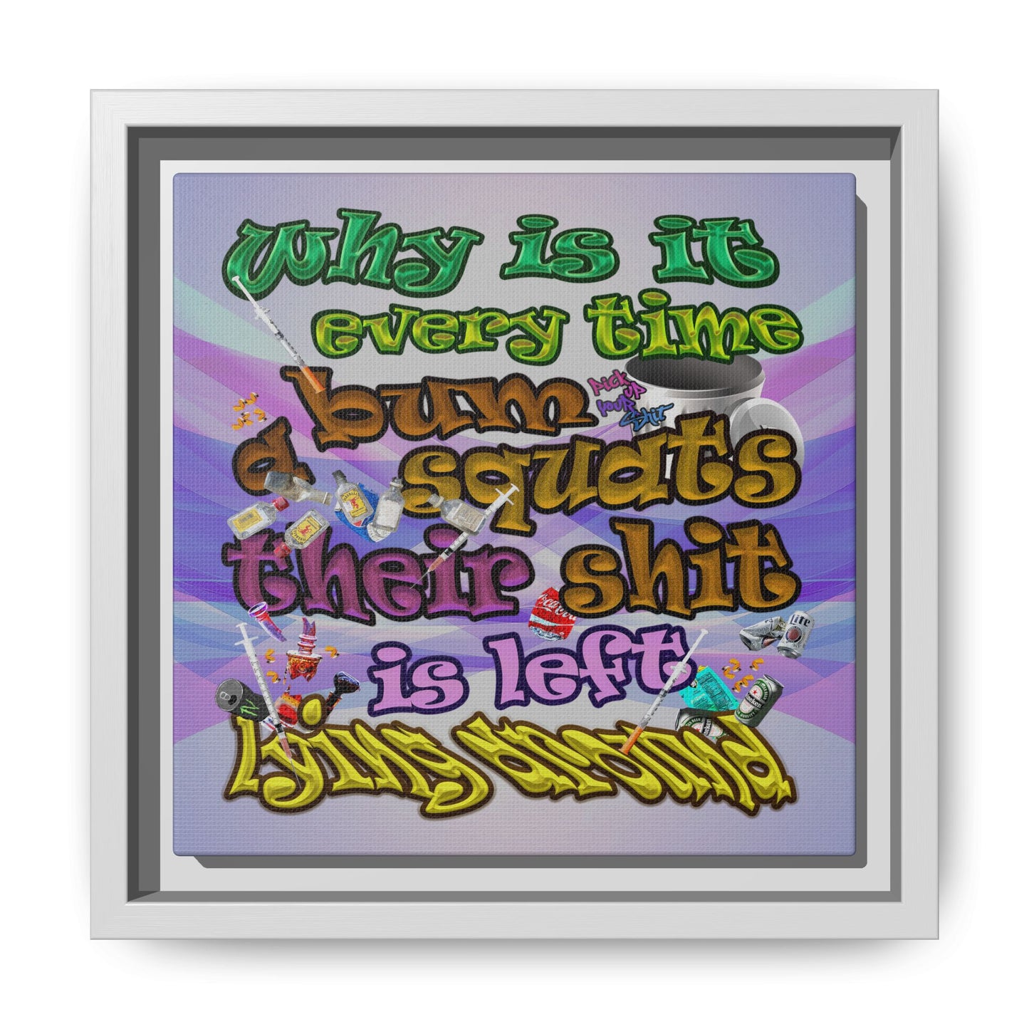 the bum's shit - framed canvas art (light blue-pink wave)