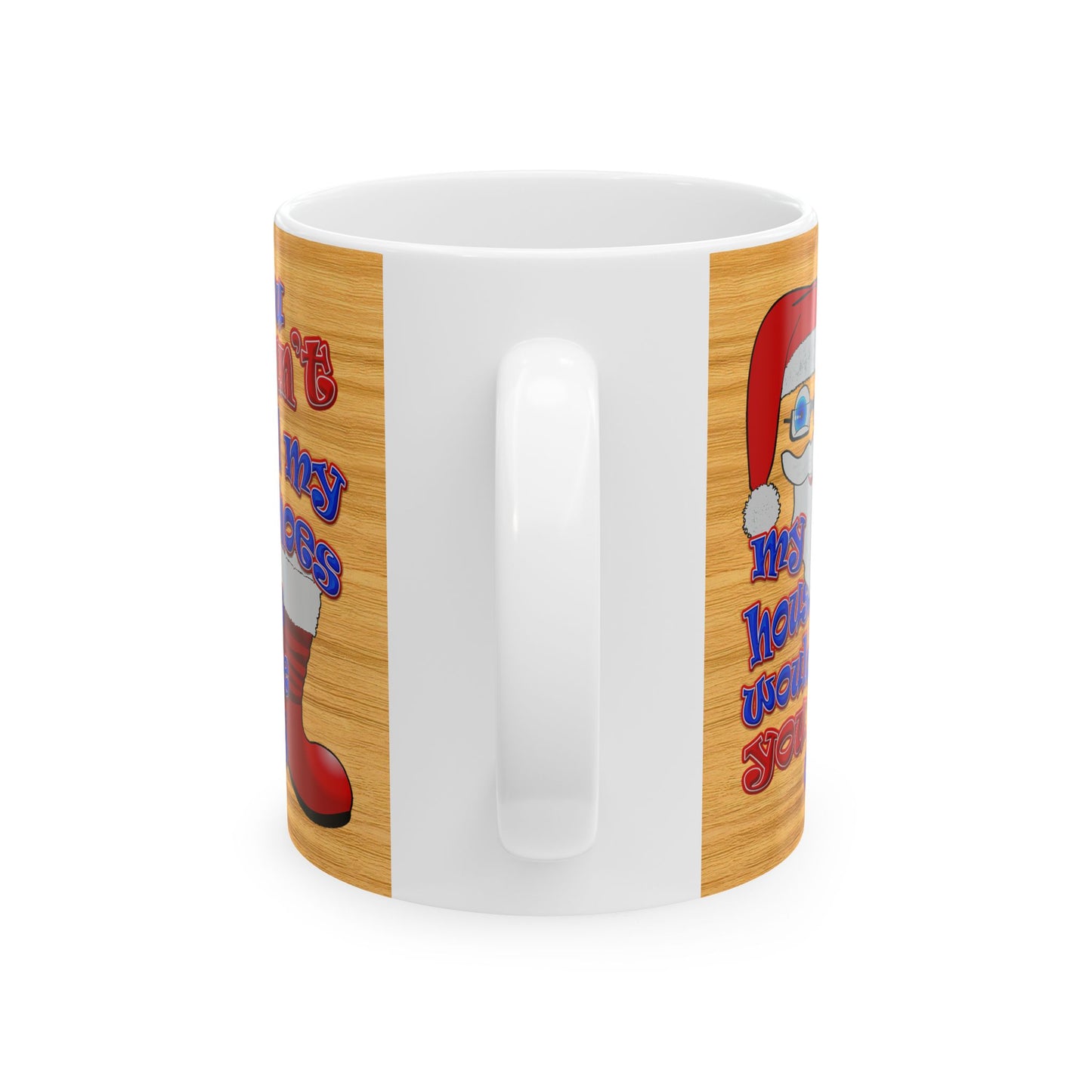 santa's shoes - White Mug (butterscotch wood finish)