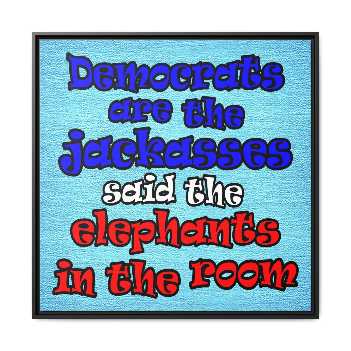 donkeys and elephants - framed canvas art (faded blue)
