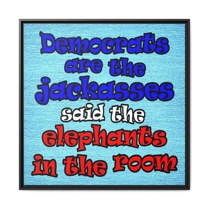 donkeys and elephants - framed canvas art (faded blue)