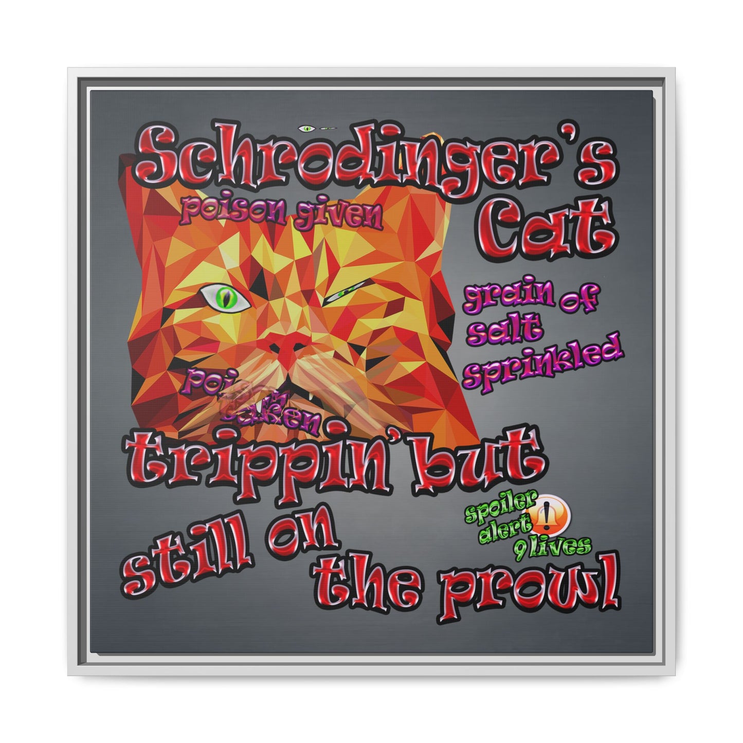 schrodinger's cat - framed canvas art (grey-light grey)