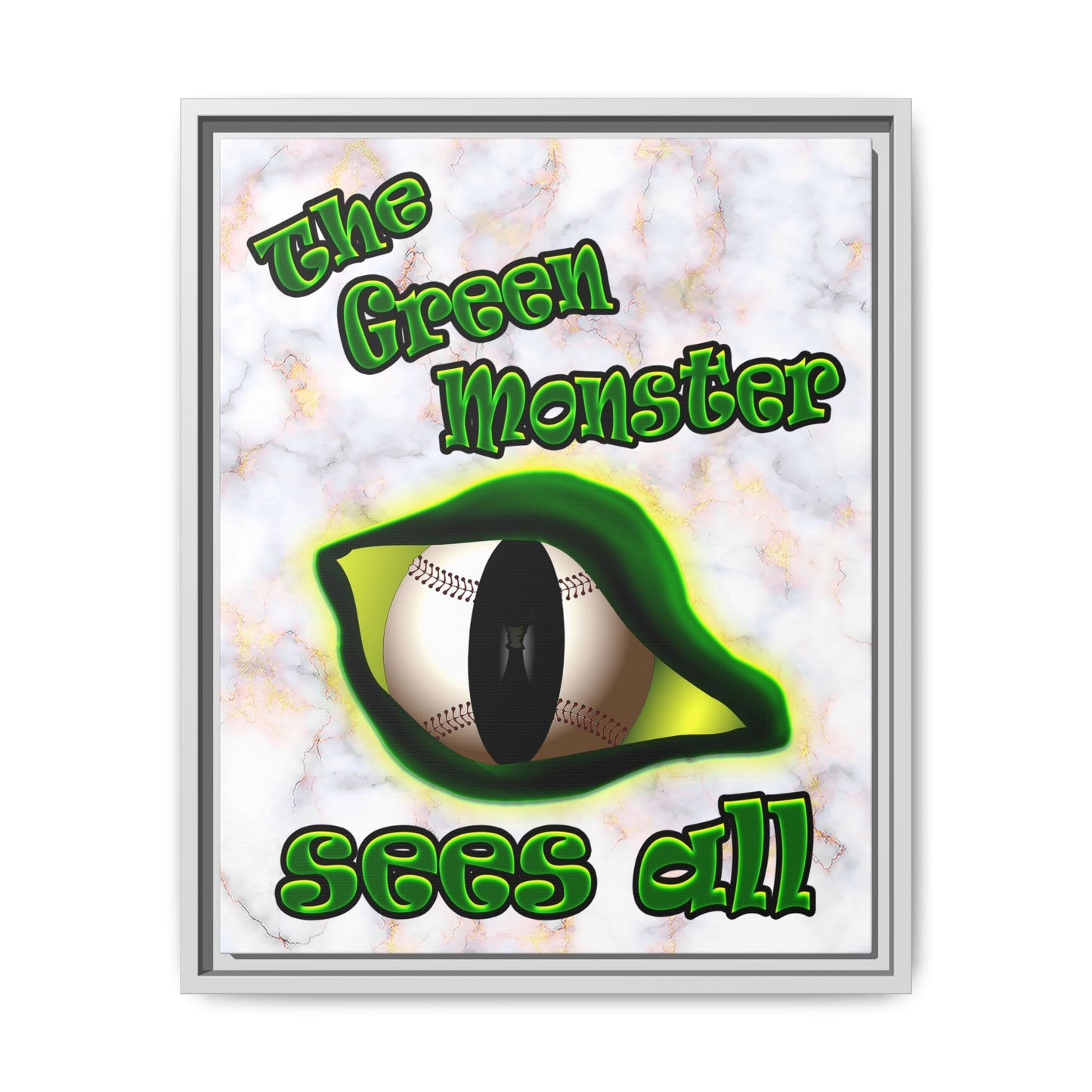 green monster - framed canvas art (white marble)