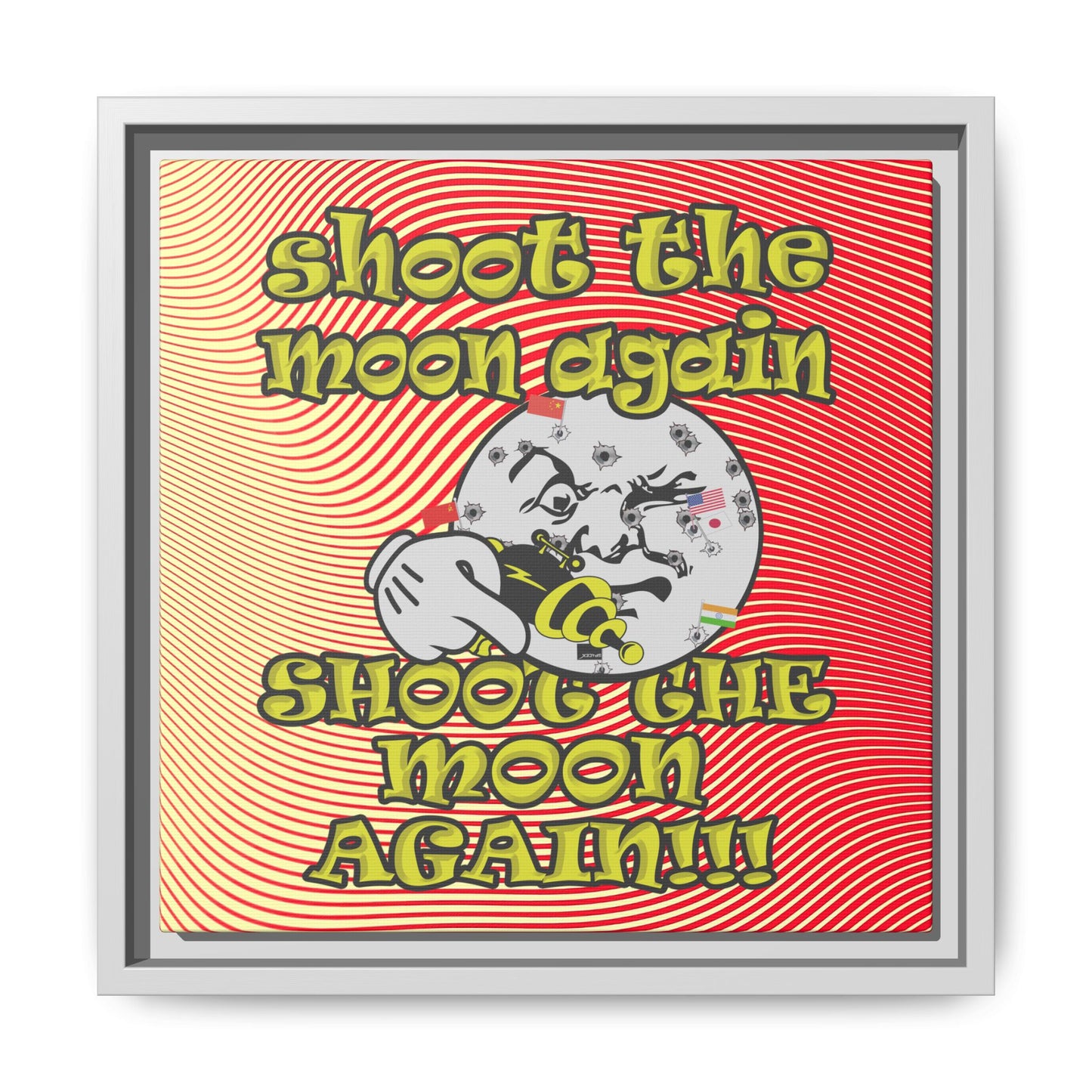 shoot the moon again - framed canvas art (yellow-orange wave)
