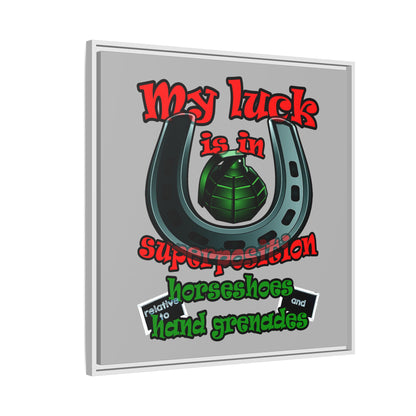 my luck - framed canvas art (light grey)