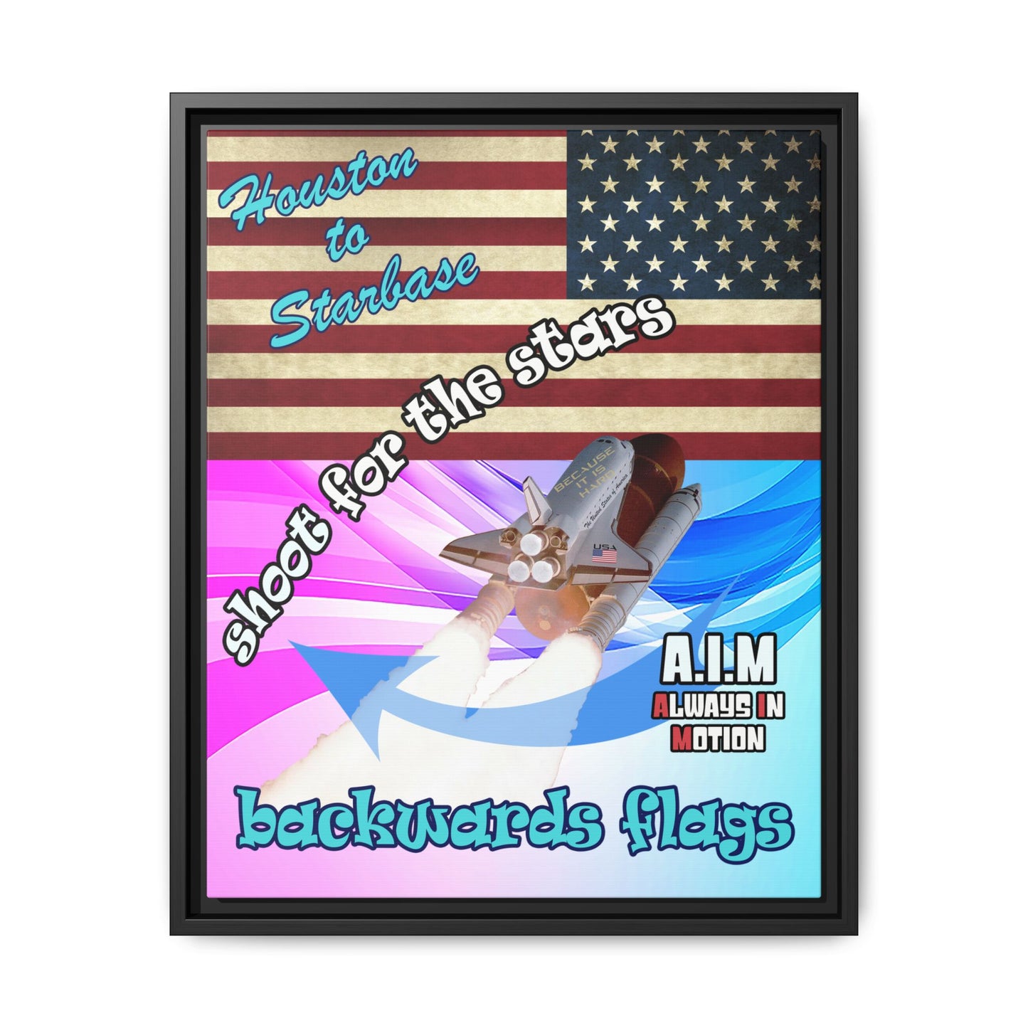 shoot for the stars - framed canvas art (light blue-pink wave)