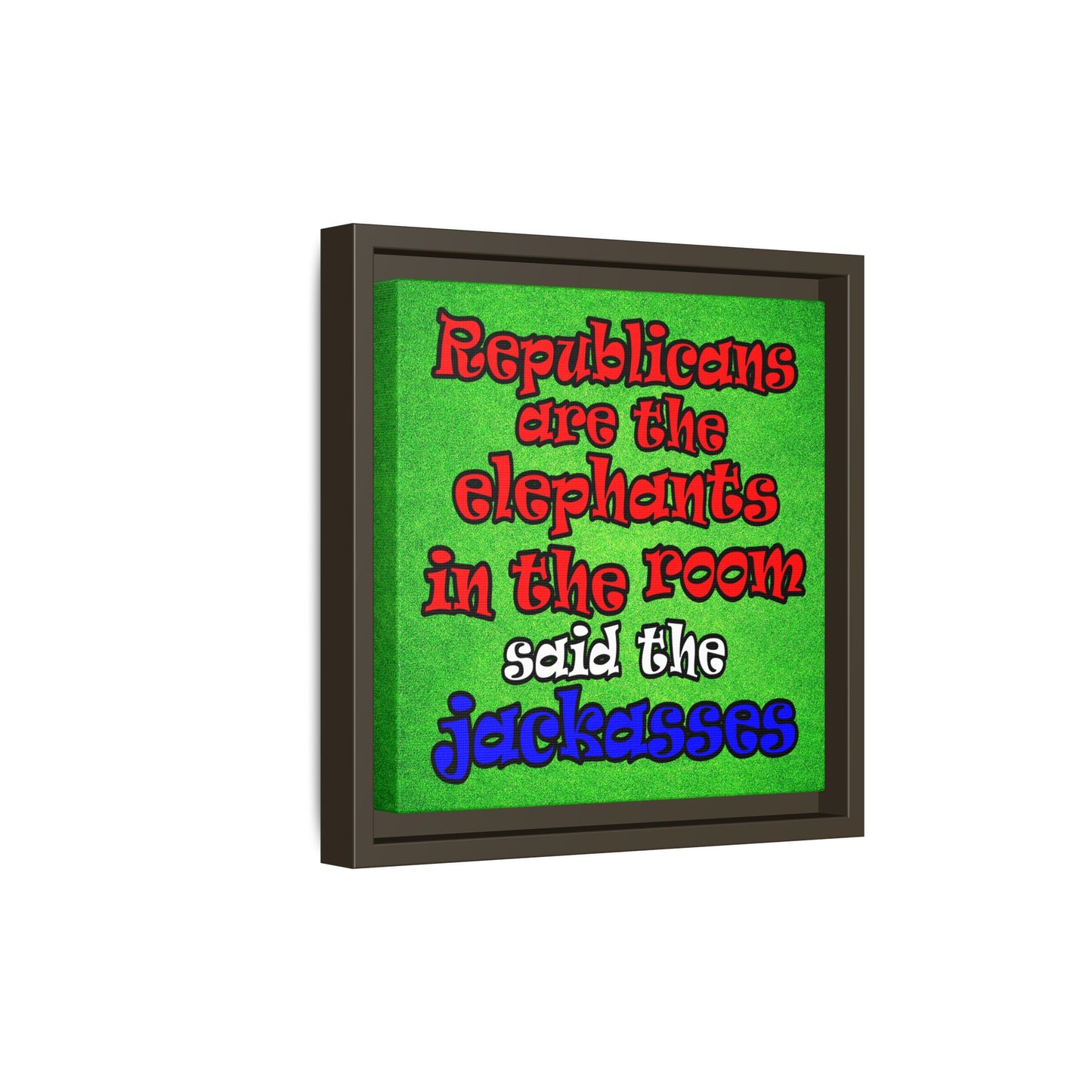 donkeys and elephants - framed canvas art (green turf)