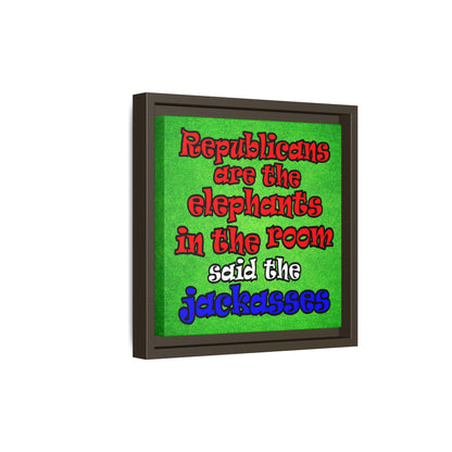 donkeys and elephants - framed canvas art (green turf)
