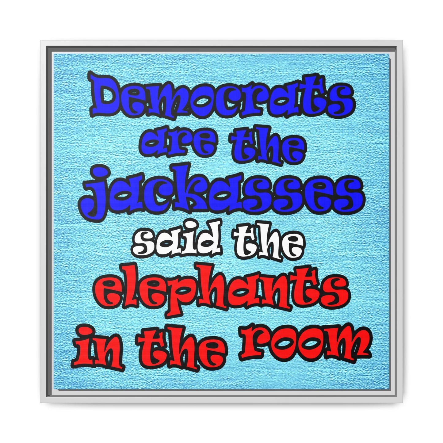 donkeys and elephants - framed canvas art (faded blue)