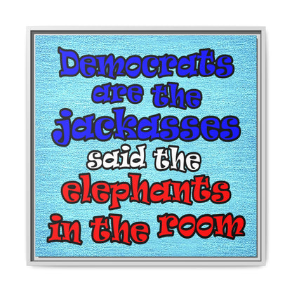 donkeys and elephants - framed canvas art (faded blue)