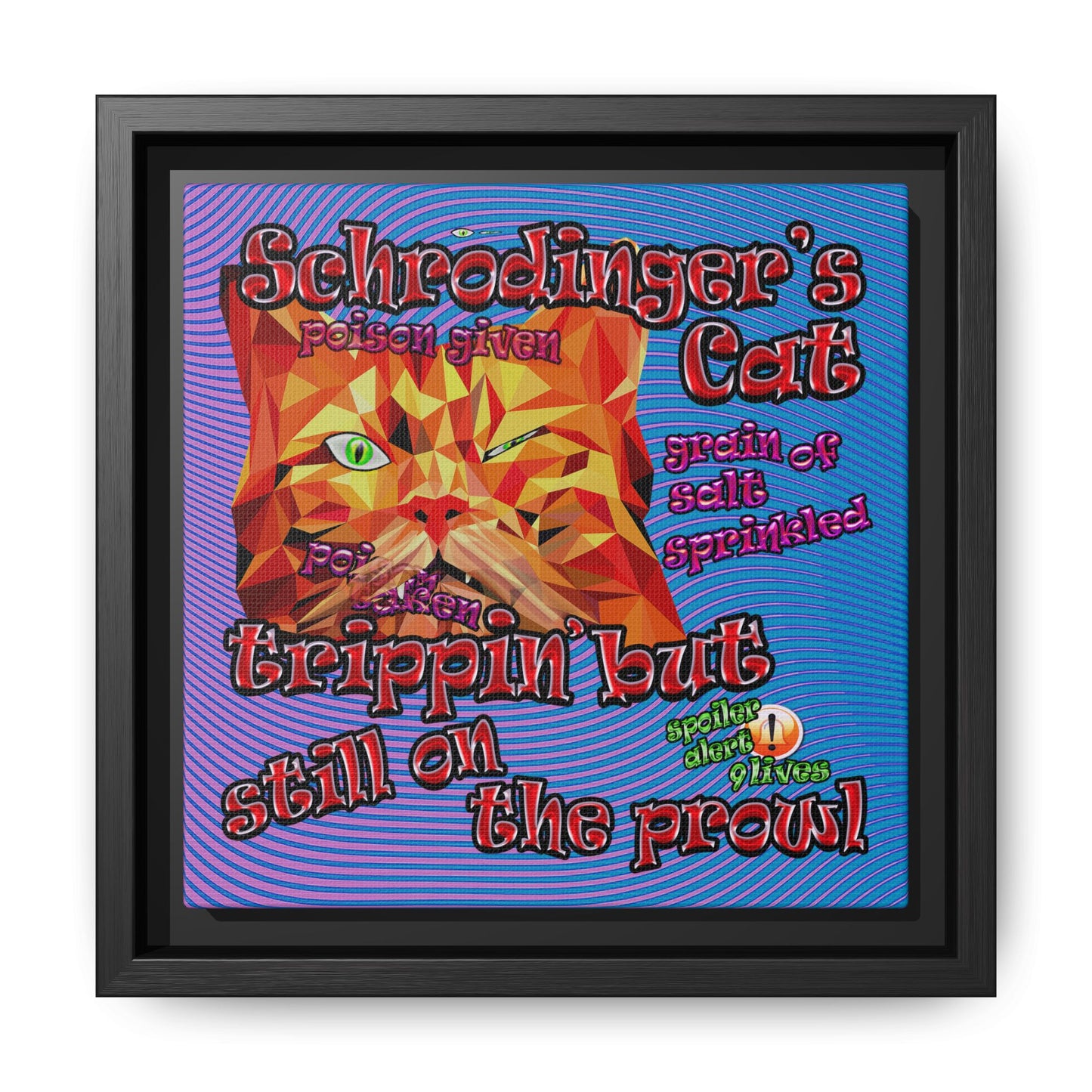 schrodinger's cat - framed canvas art (light blue-purple wave)