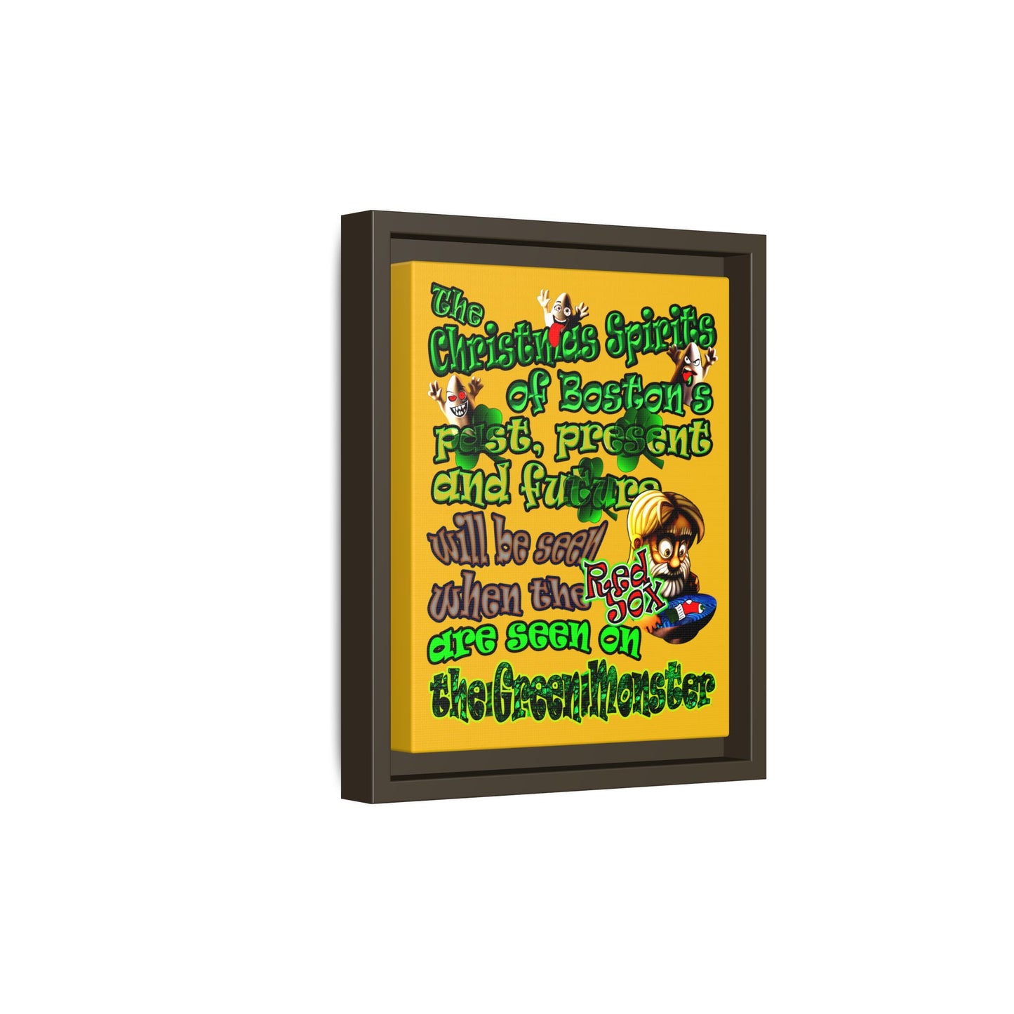 christmas spirits of boston - framed canvas art (yellow)