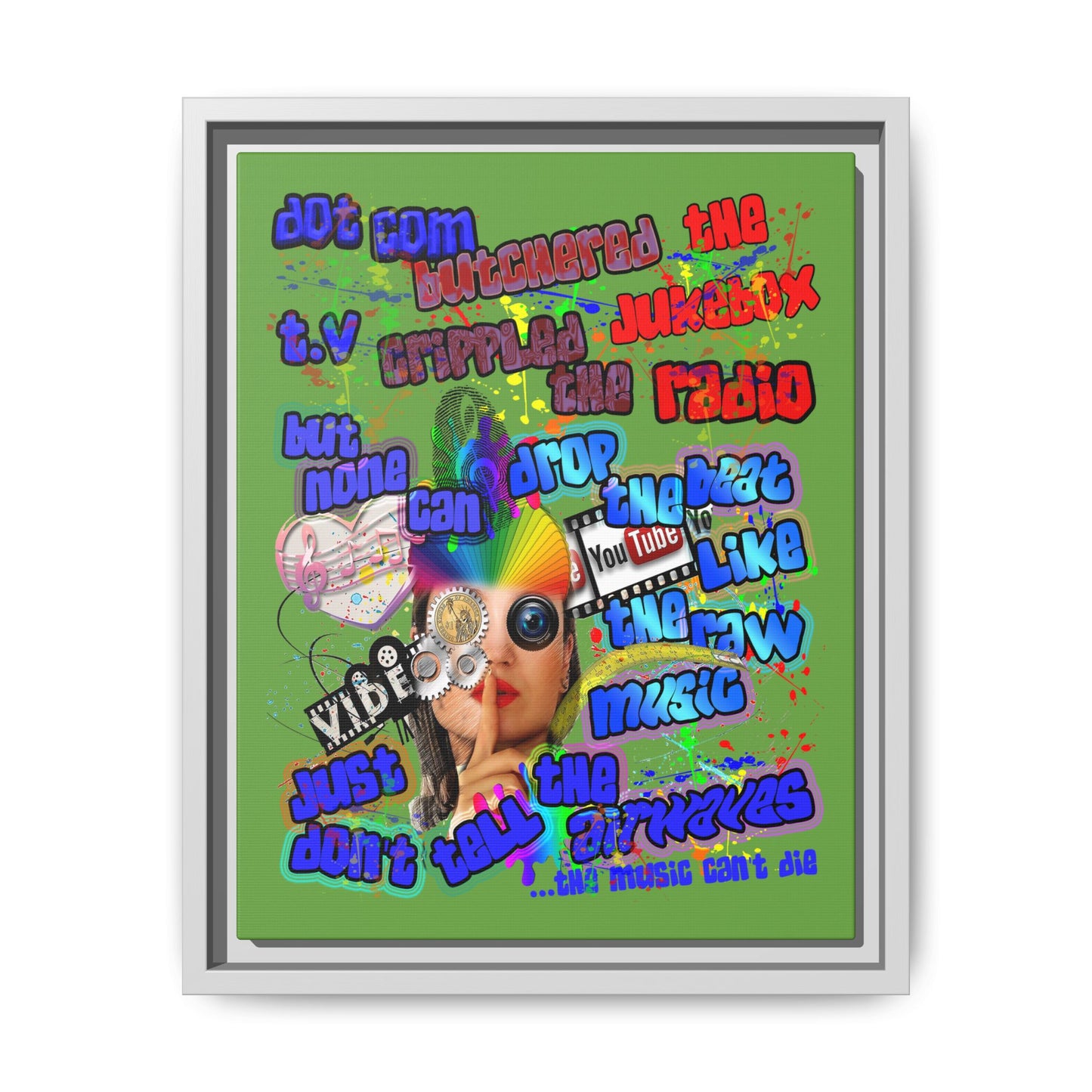 drop the beat - framed canvas art (green)