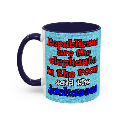 donkeys and elephants - Accent Mug (faded blue)