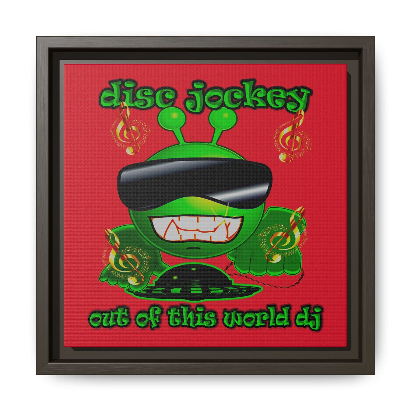 disc jockey - framed canvas art (dark red)