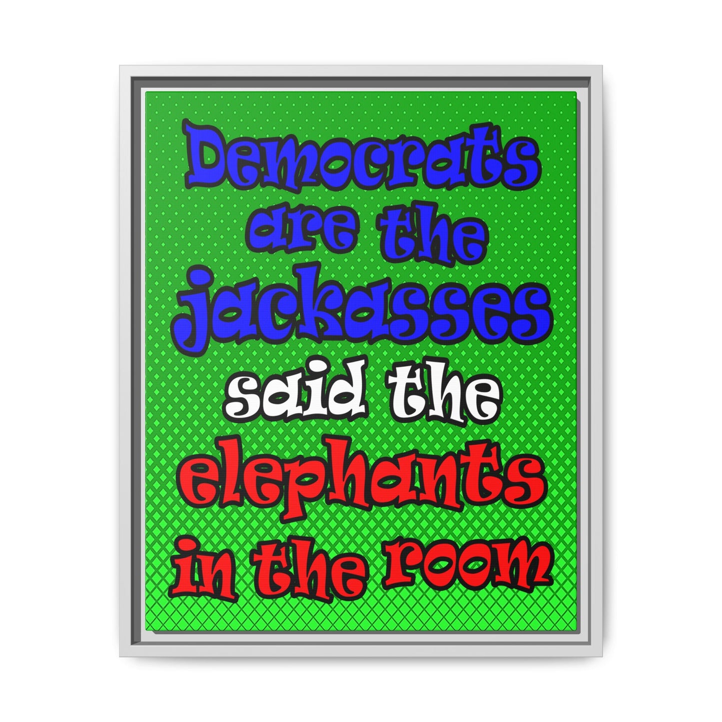 donkeys and elephants - framed canvas art (logo green)