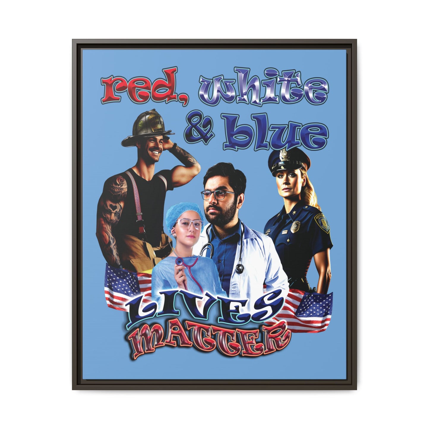 rw&b lives matter - framed canvas art (light blue)
