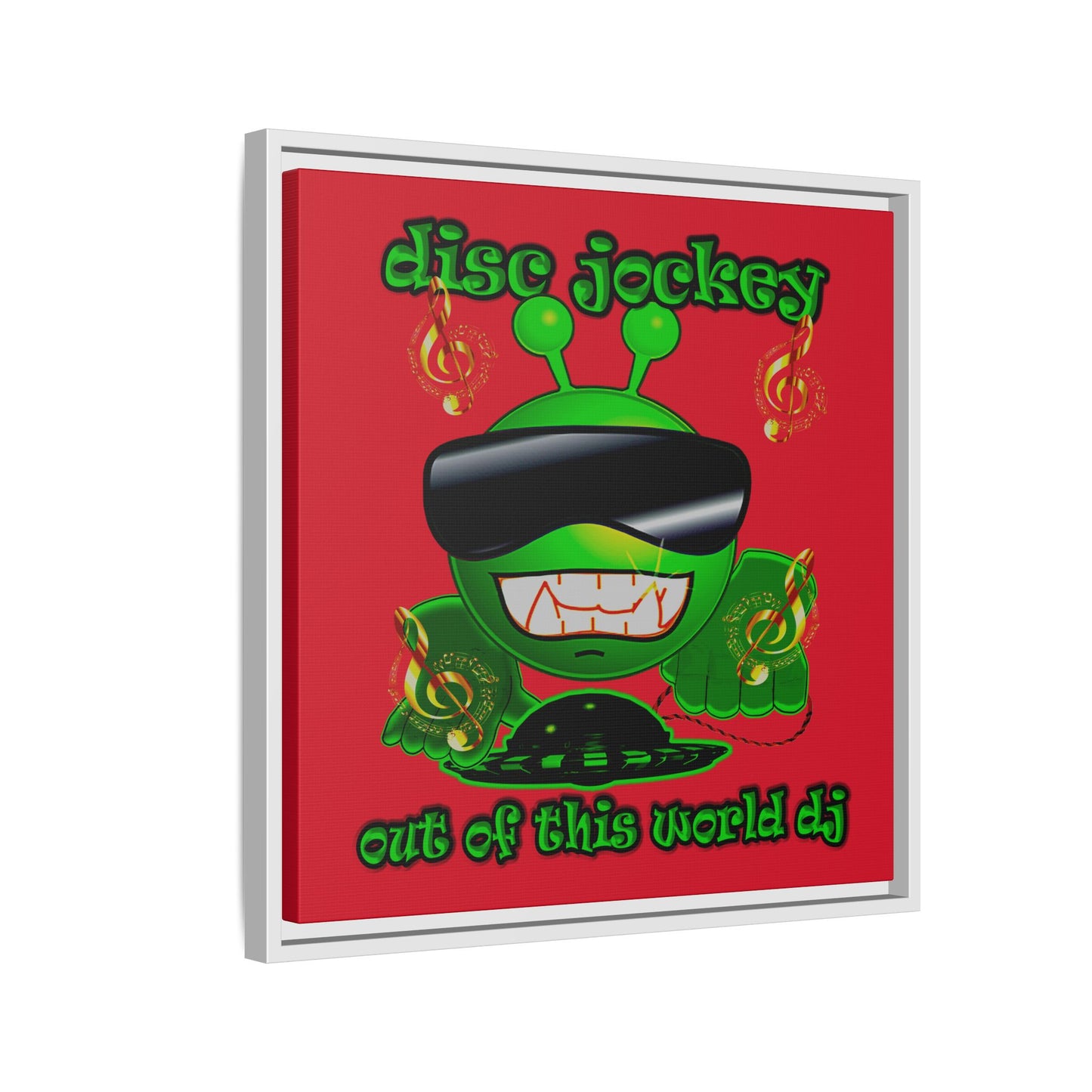 disc jockey - framed canvas art (dark red)