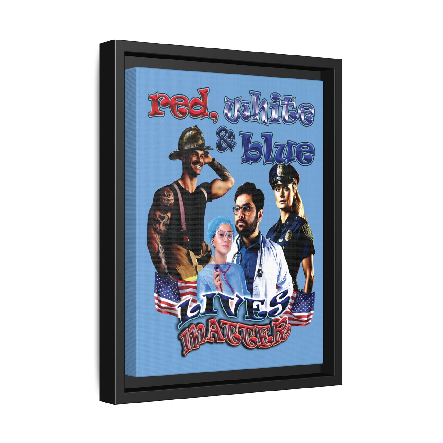 rw&b lives matter - framed canvas art (light blue)