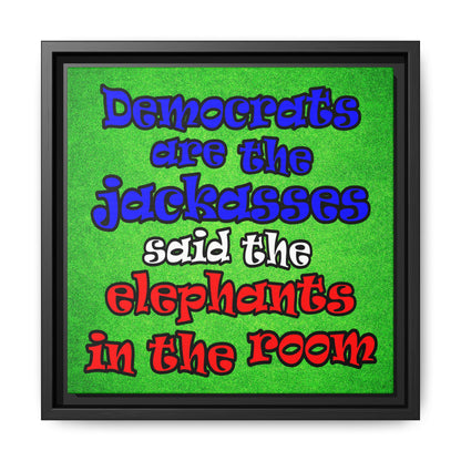 donkeys and elephants - framed canvas art (green turf)