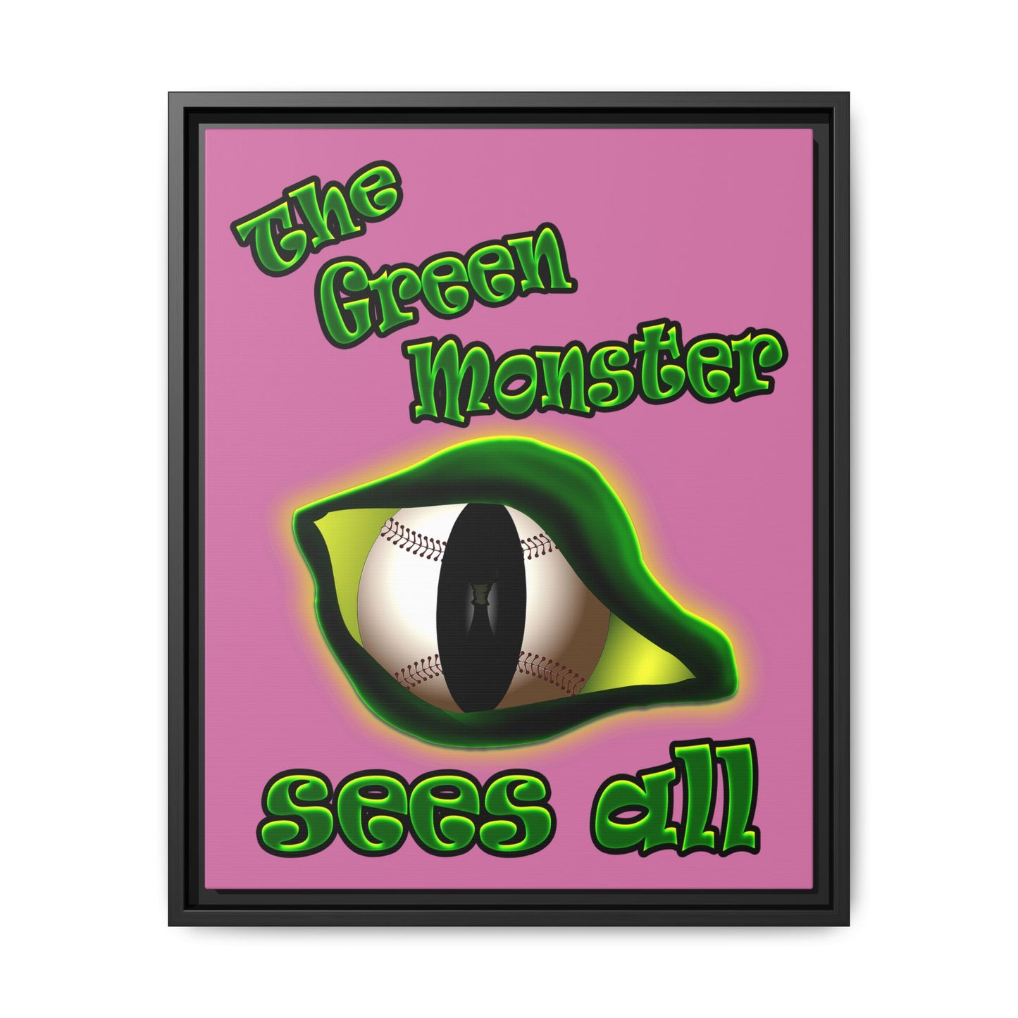 green monster - framed canvas art (light pink)