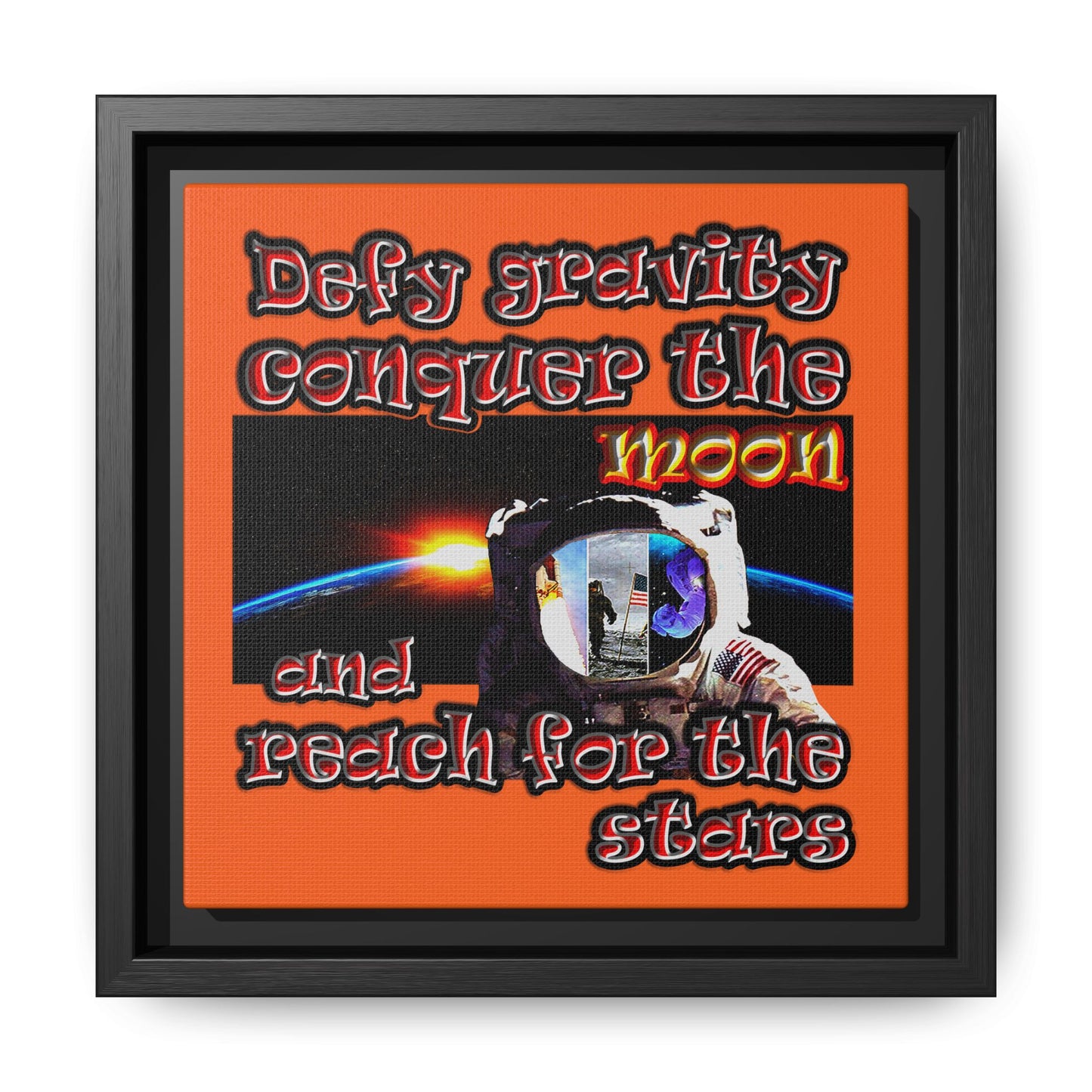 defy conquer reach - framed canvas art (orange)