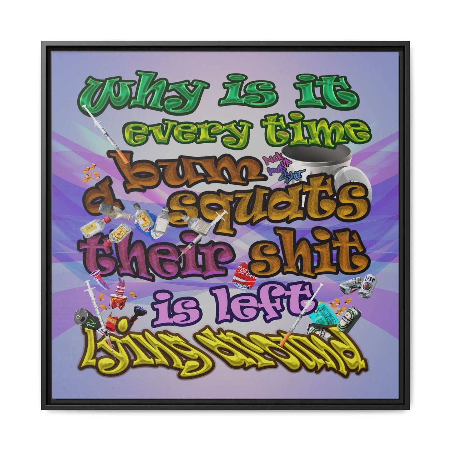 the bum's shit - framed canvas art (light blue-pink wave)