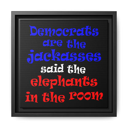 donkeys and elephants - framed canvas art (black)