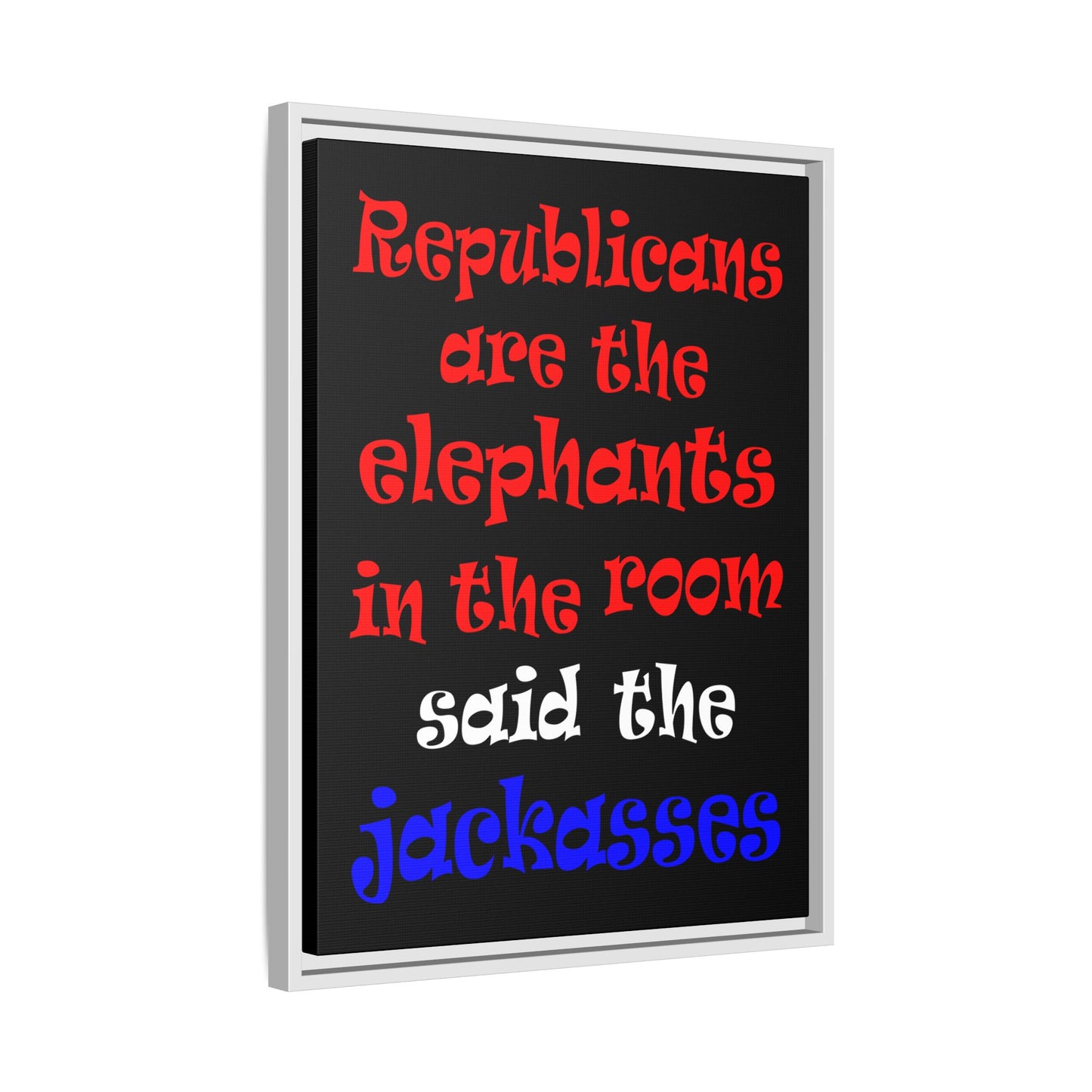 donkeys and elephants - framed canvas art (black)