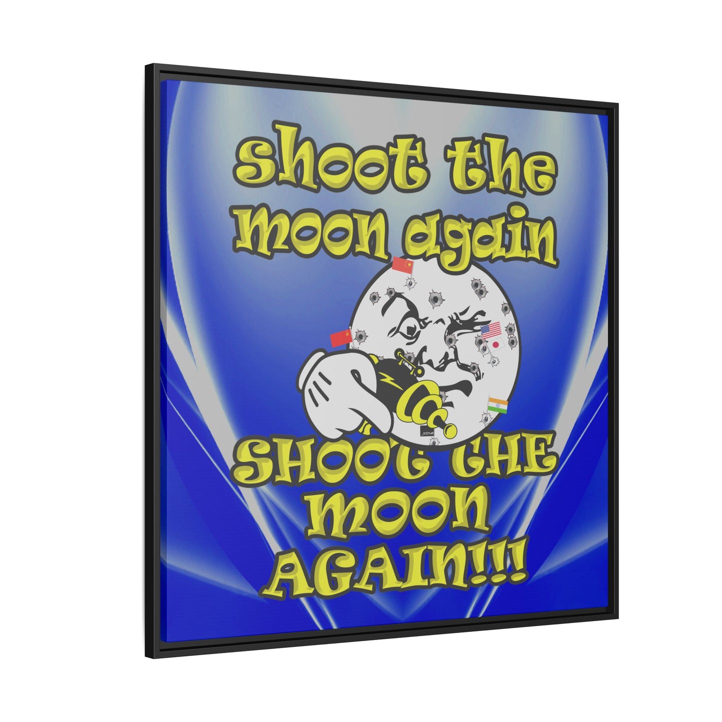 shoot the moon again - framed canvas art (blue-white wave)