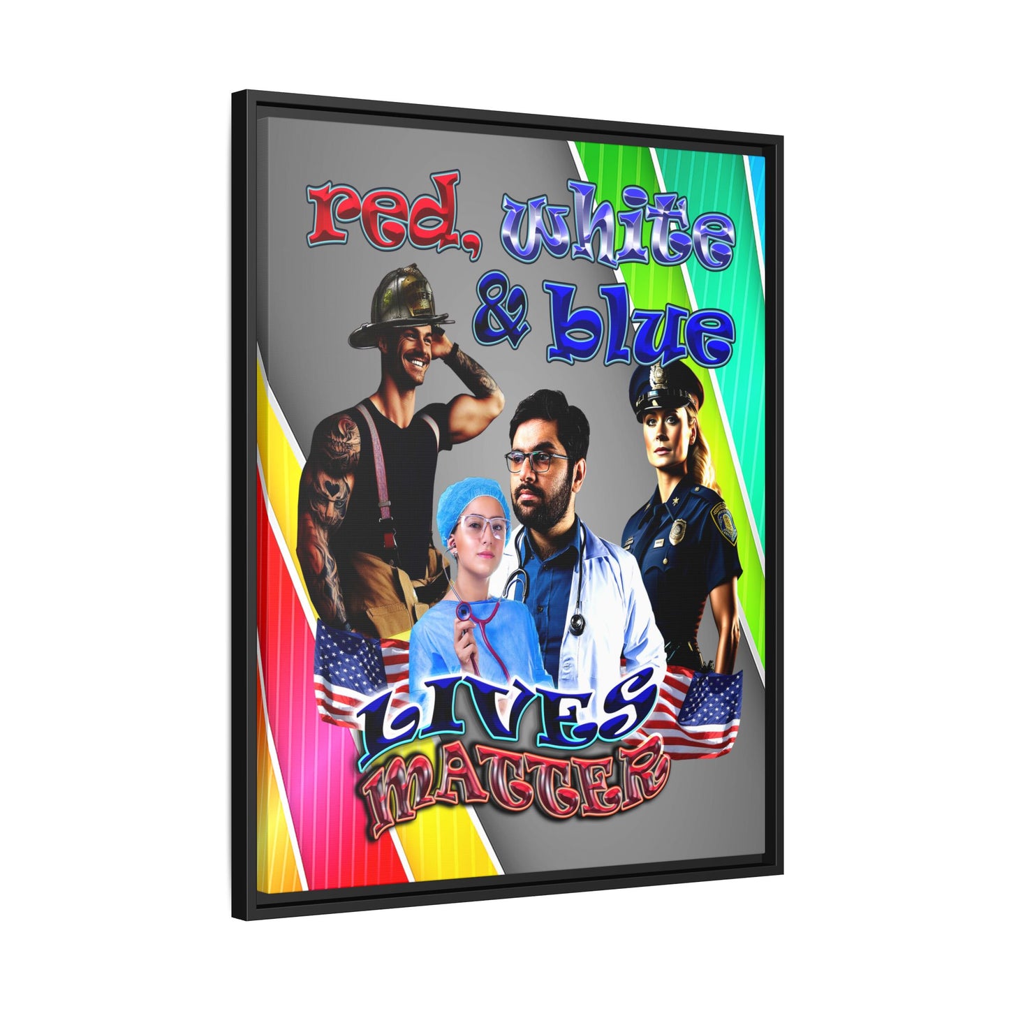 rw&b lives matter - framed canvas art (rainbow split)