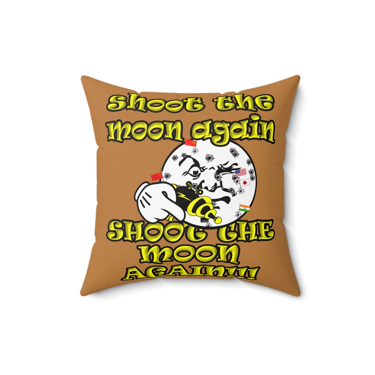 shoot the moon again - Spun Polyester Square Pillow - (light brown)