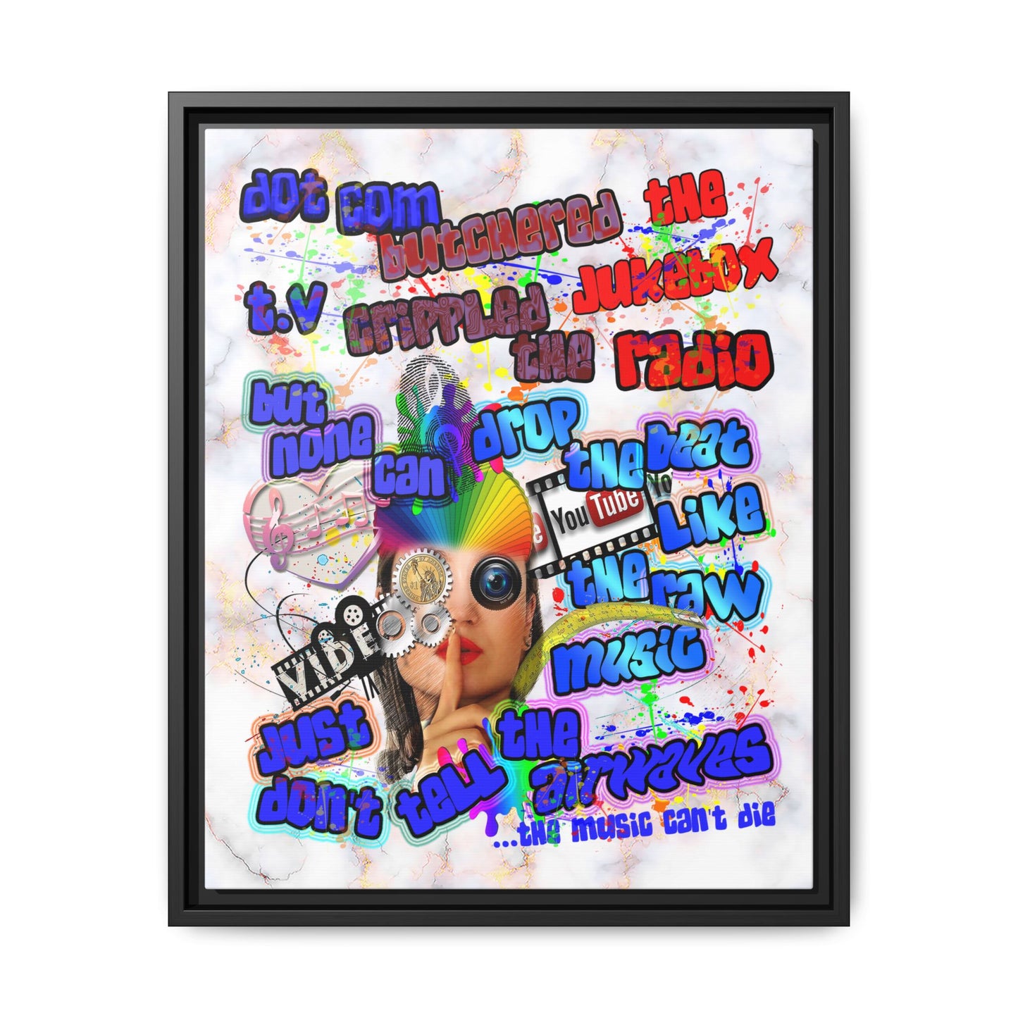 drop the beat - framed canvas art (white marble)