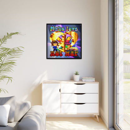 love peace - framed canvas art (grey-pink wave)