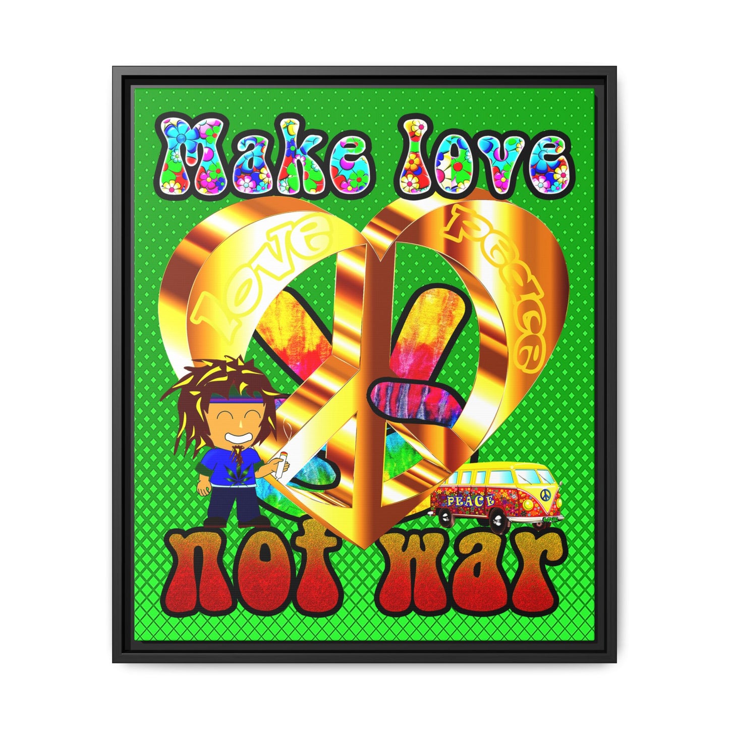 love peace - framed canvas art (logo green)