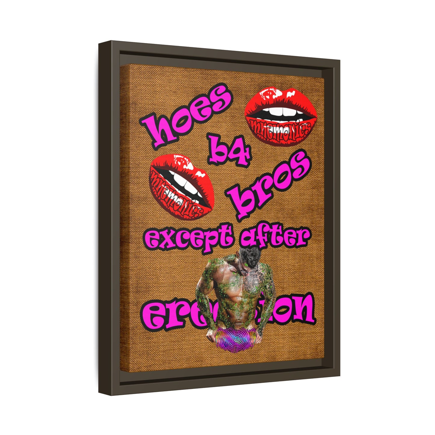 hoes b4 bros - framed canvas art (brown papyrus)