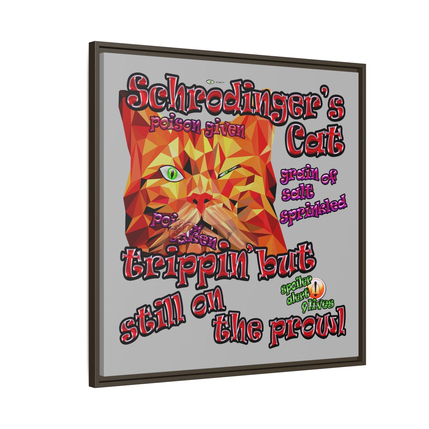 schrodinger's cat - framed canvas art (light grey)
