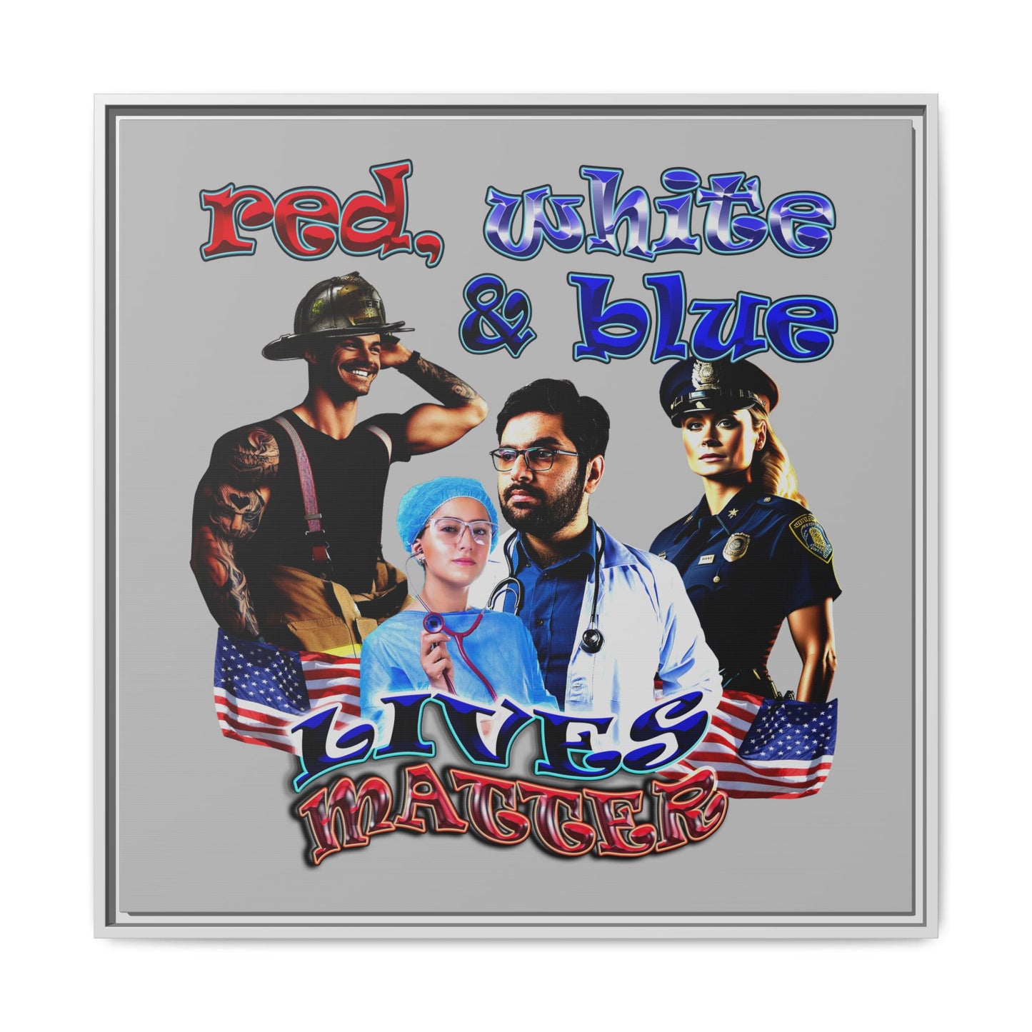 rw&b lives matter - framed canvas art (light grey)