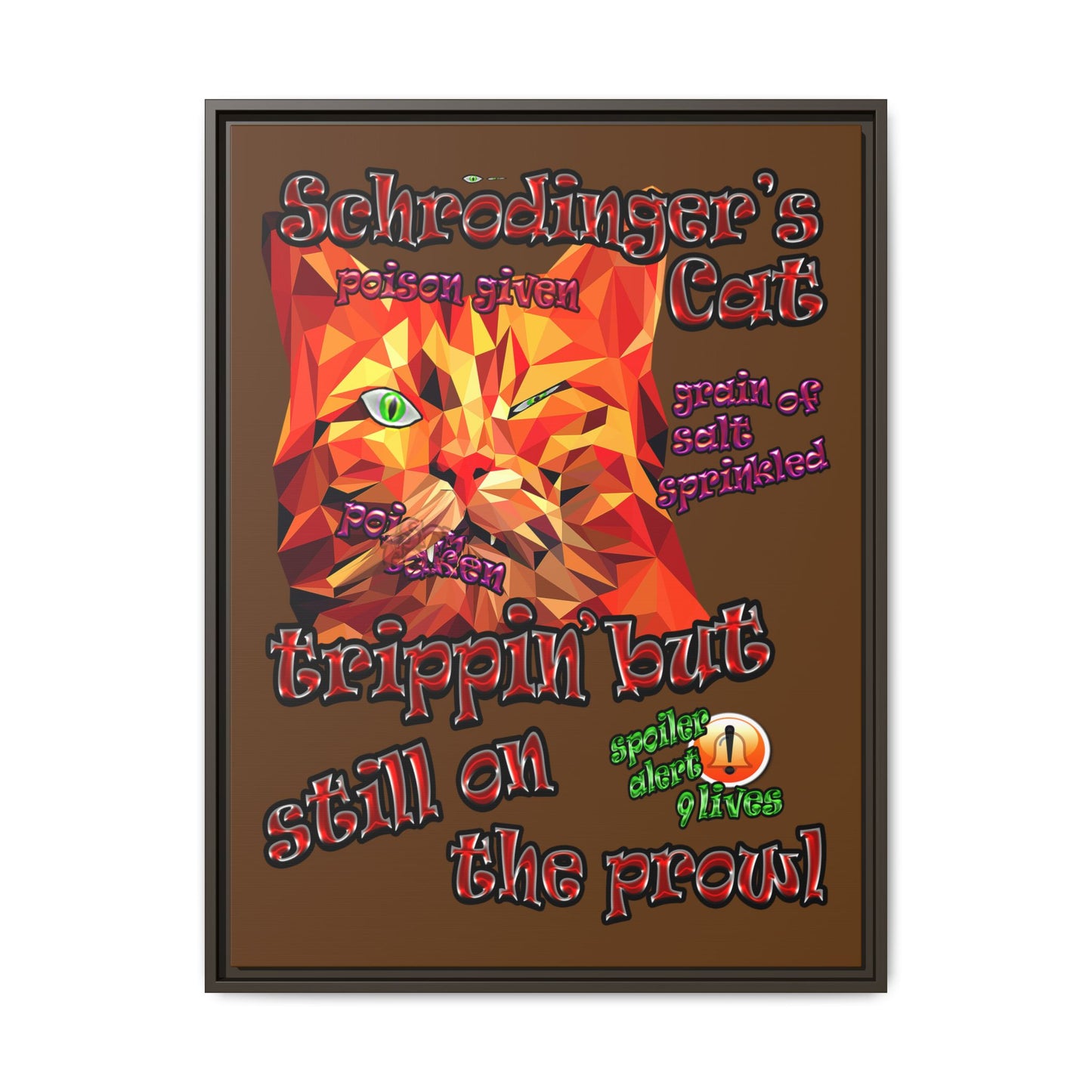 schrodinger's cat - framed canvas art (brown)